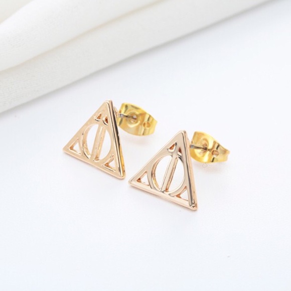 Harry Potter Deathly Hallows Triangular Stud Earrings - Picture 6 of 11